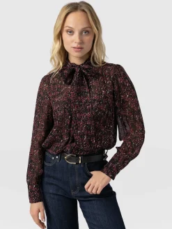 Blouses & Shirts|Saint and Sofia Paxton Pussybow Blouse - Red Ditsy Leopard