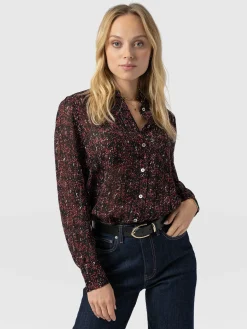 Blouses & Shirts|Saint and Sofia Paxton Pussybow Blouse - Red Ditsy Leopard