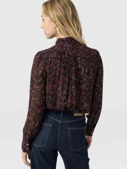 Blouses & Shirts|Saint and Sofia Paxton Pussybow Blouse - Red Ditsy Leopard