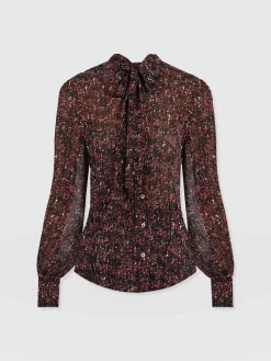 Blouses & Shirts|Saint and Sofia Paxton Pussybow Blouse - Red Ditsy Leopard