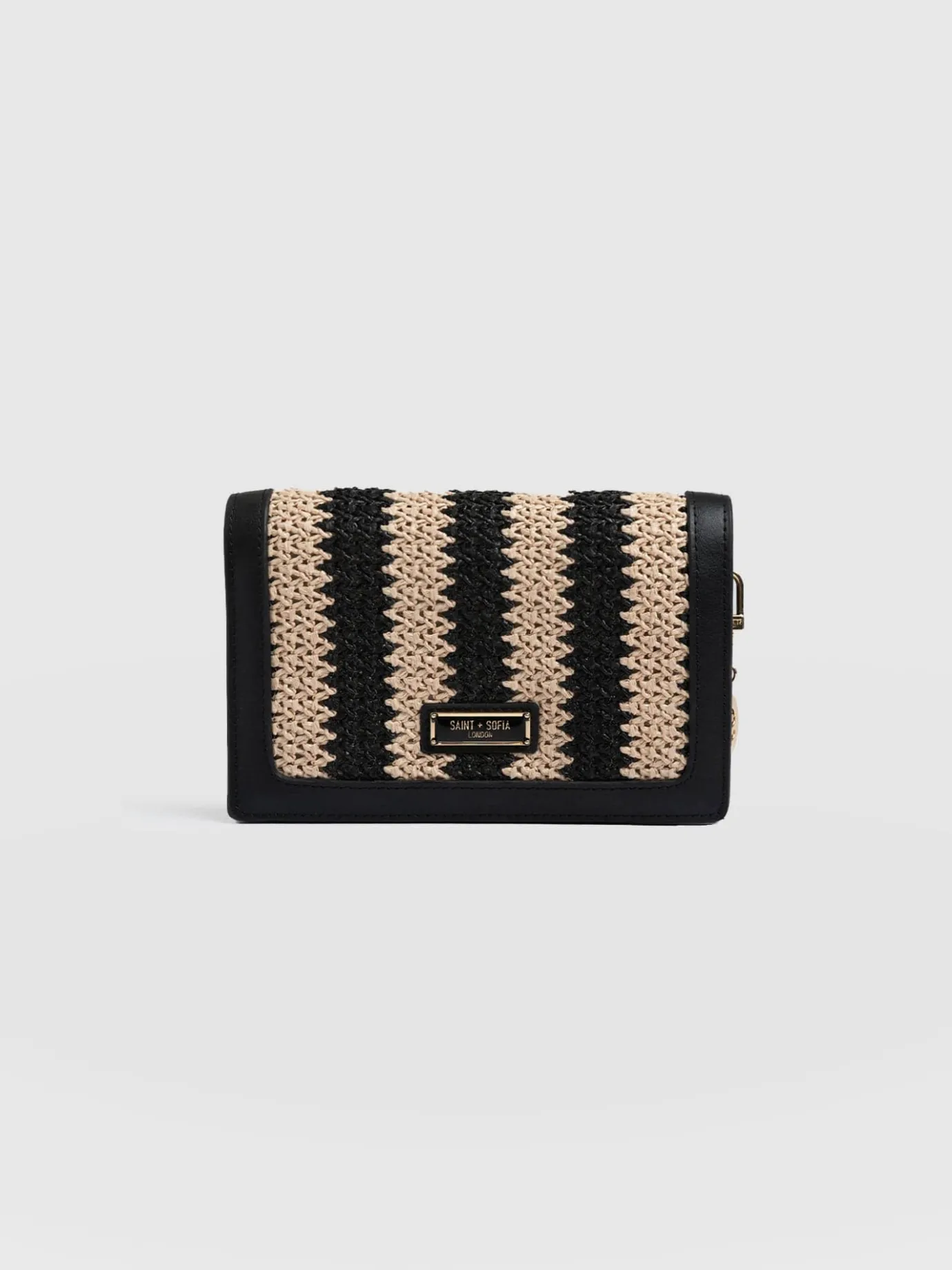 Cross Body Bags|Saint and Sofia Primrose Wallet on Chain - Beige/Black Raffia