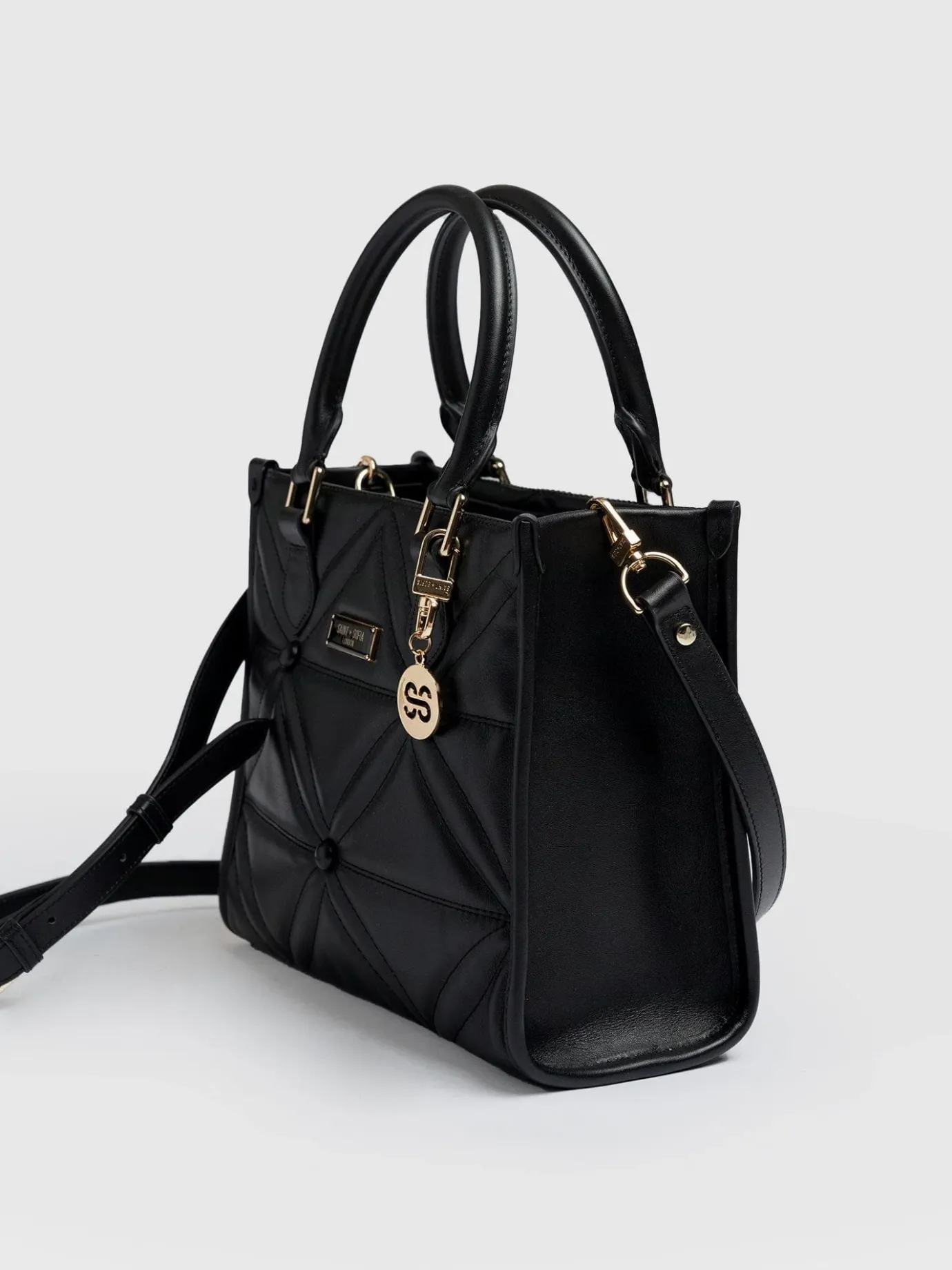 Shoulder Bags|Cross Body Bags|Saint and Sofia Quilted Mia Mini Tote Bag - Black