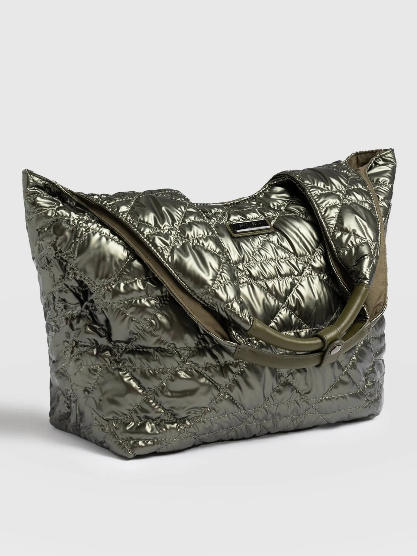 Shoulder Bags|Tote Bags|Saint and Sofia Quilted Stella Shoulder Tote Bag - Metallic Khaki