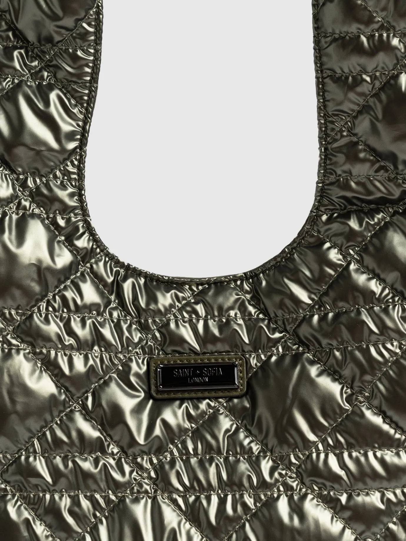 Shoulder Bags|Tote Bags|Saint and Sofia Quilted Stella Shoulder Tote Bag - Metallic Khaki