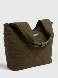 Shoulder Bags|Nylon Bags|Saint and Sofia Quilted Stella Shoulder Tote Bag - Khaki