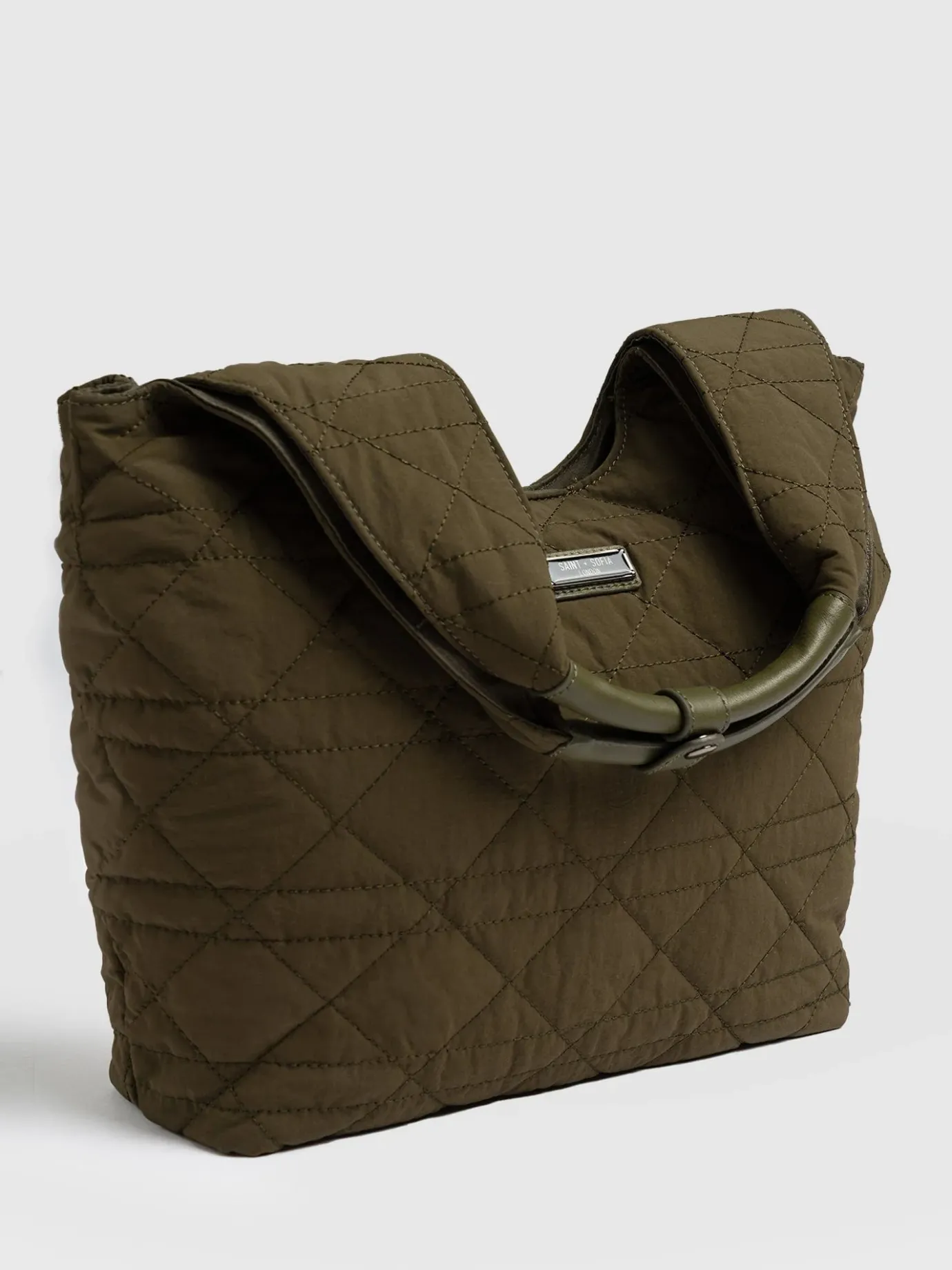 Shoulder Bags|Nylon Bags|Saint and Sofia Quilted Stella Shoulder Tote Bag - Khaki