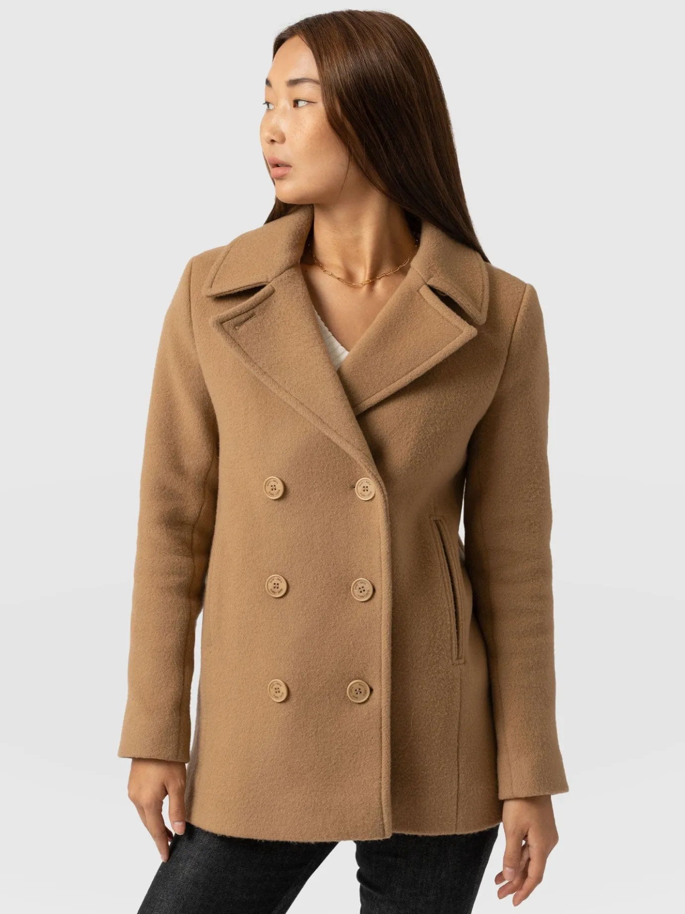 Coats & Jackets|Saint and Sofia Quinn Pea Coat - Camel