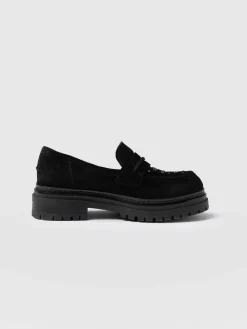 Shoes|Leather|Saint and Sofia Raine Studded Loafer - Black Suede