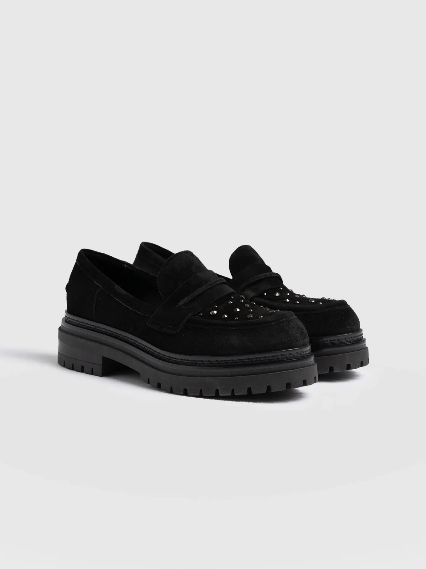 Shoes|Leather|Saint and Sofia Raine Studded Loafer - Black Suede