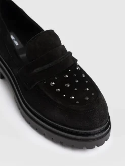 Shoes|Leather|Saint and Sofia Raine Studded Loafer - Black Suede