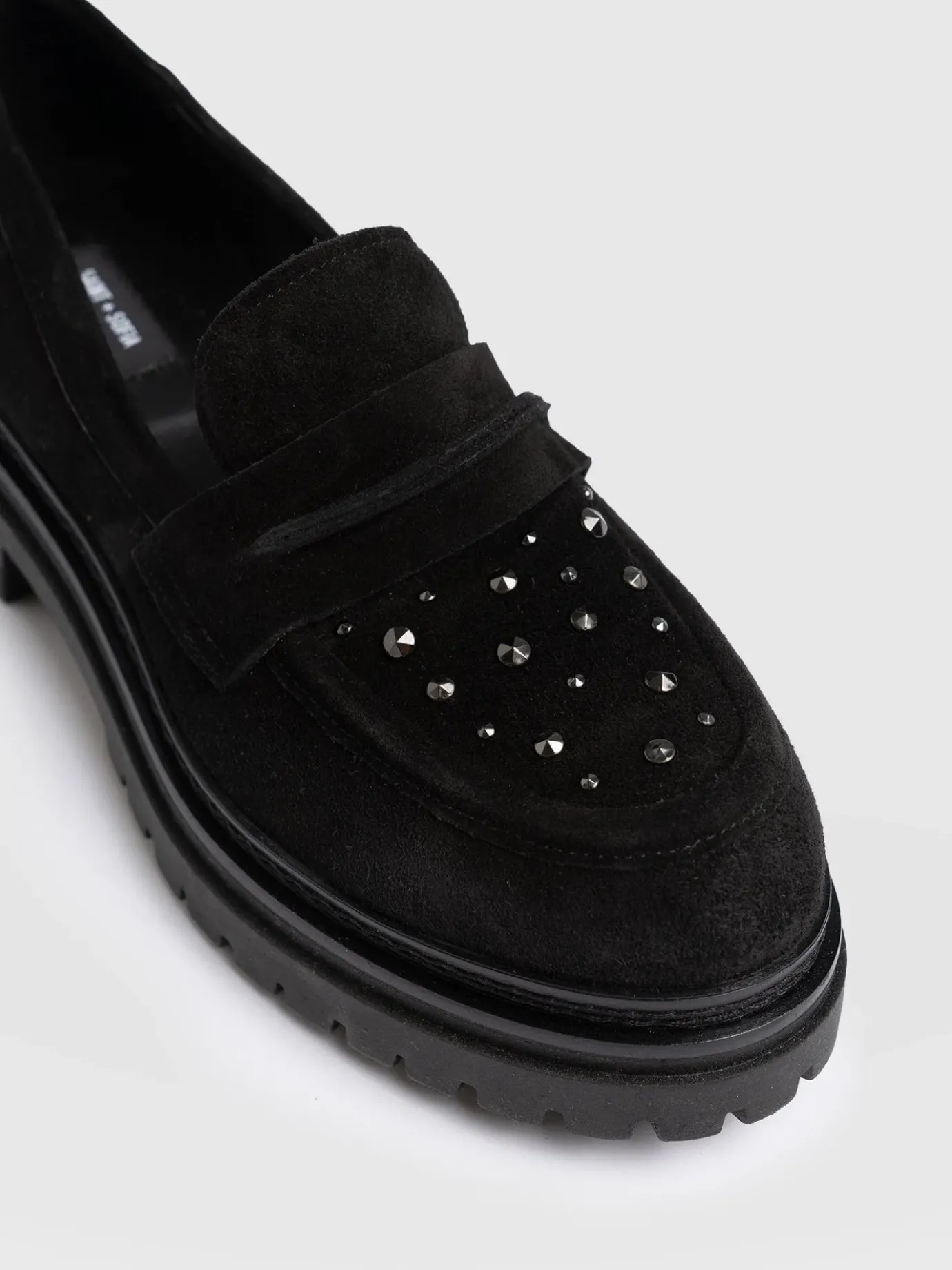 Shoes|Leather|Saint and Sofia Raine Studded Loafer - Black Suede