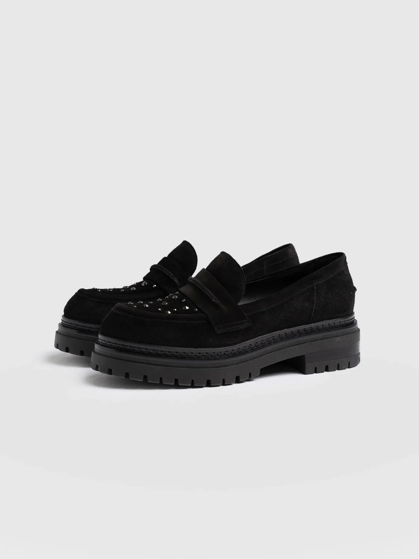 Shoes|Leather|Saint and Sofia Raine Studded Loafer - Black Suede