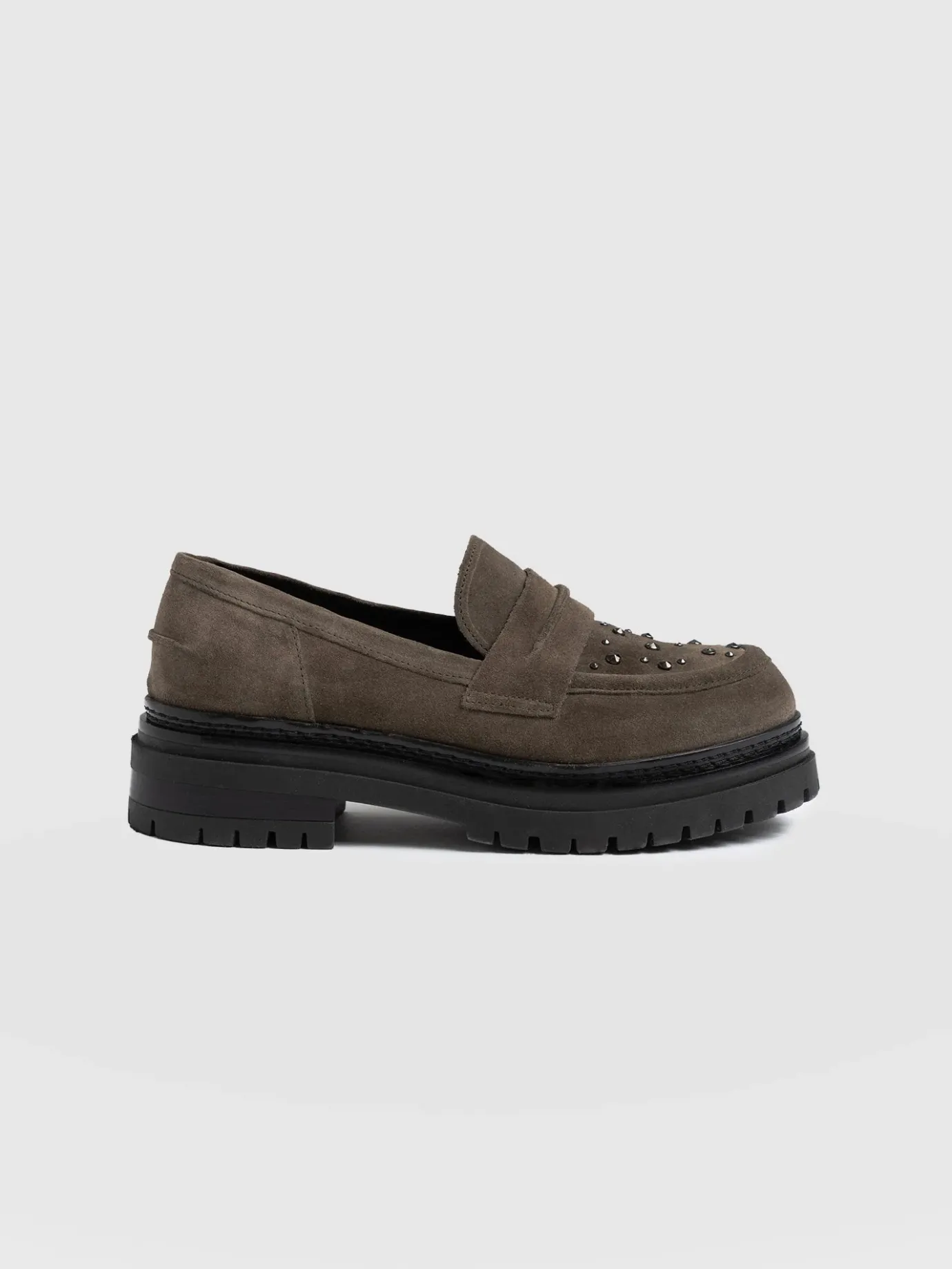 Shoes|Leather|Saint and Sofia Raine Studded Loafer - Taupe Suede