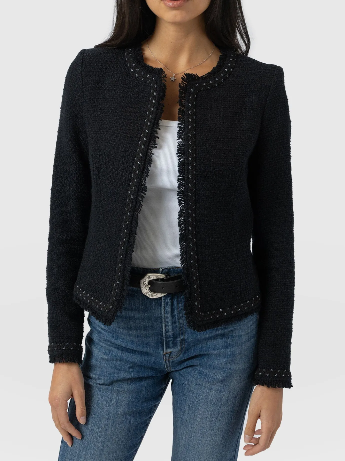 Coats & Jackets|Blazers|Saint and Sofia Rayner Jacket - Black Bouclé