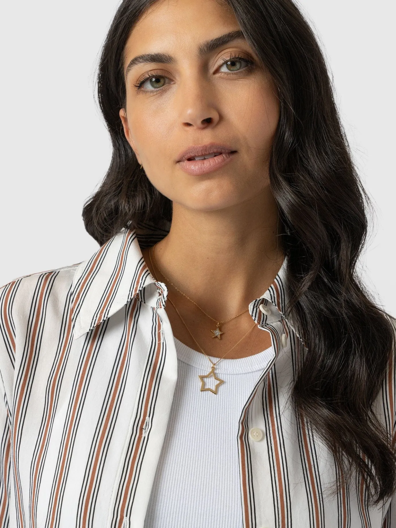 Blouses & Shirts|Saint and Sofia Reagan Tie Shirt - Beige Stripe