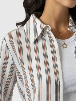Blouses & Shirts|Saint and Sofia Reagan Tie Shirt - Beige Stripe