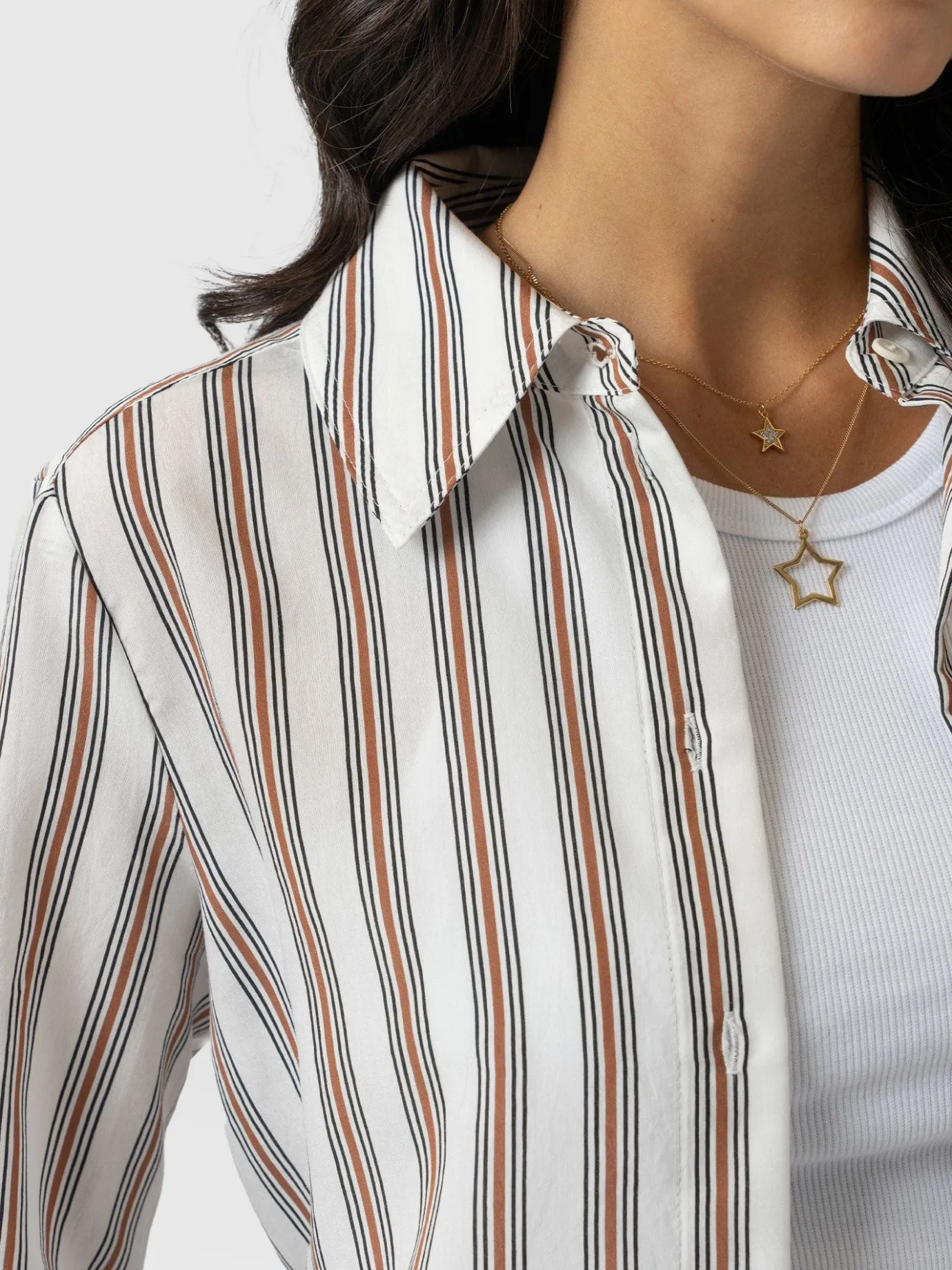 Blouses & Shirts|Saint and Sofia Reagan Tie Shirt - Beige Stripe
