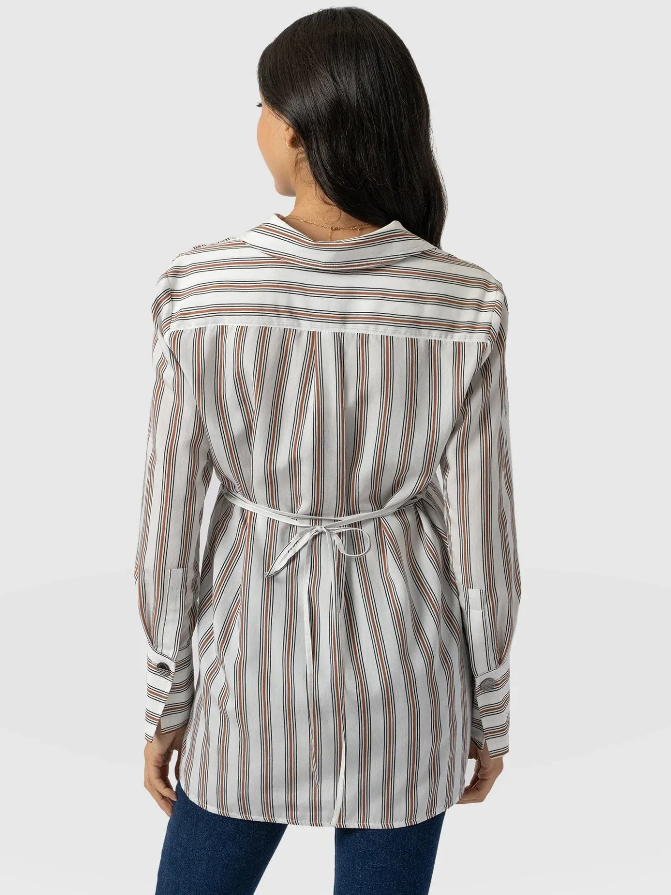 Blouses & Shirts|Saint and Sofia Reagan Tie Shirt - Beige Stripe