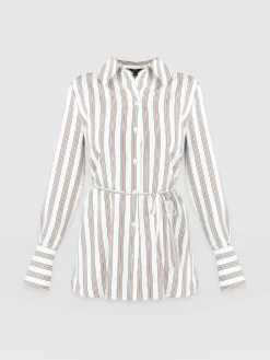 Blouses & Shirts|Saint and Sofia Reagan Tie Shirt - Beige Stripe