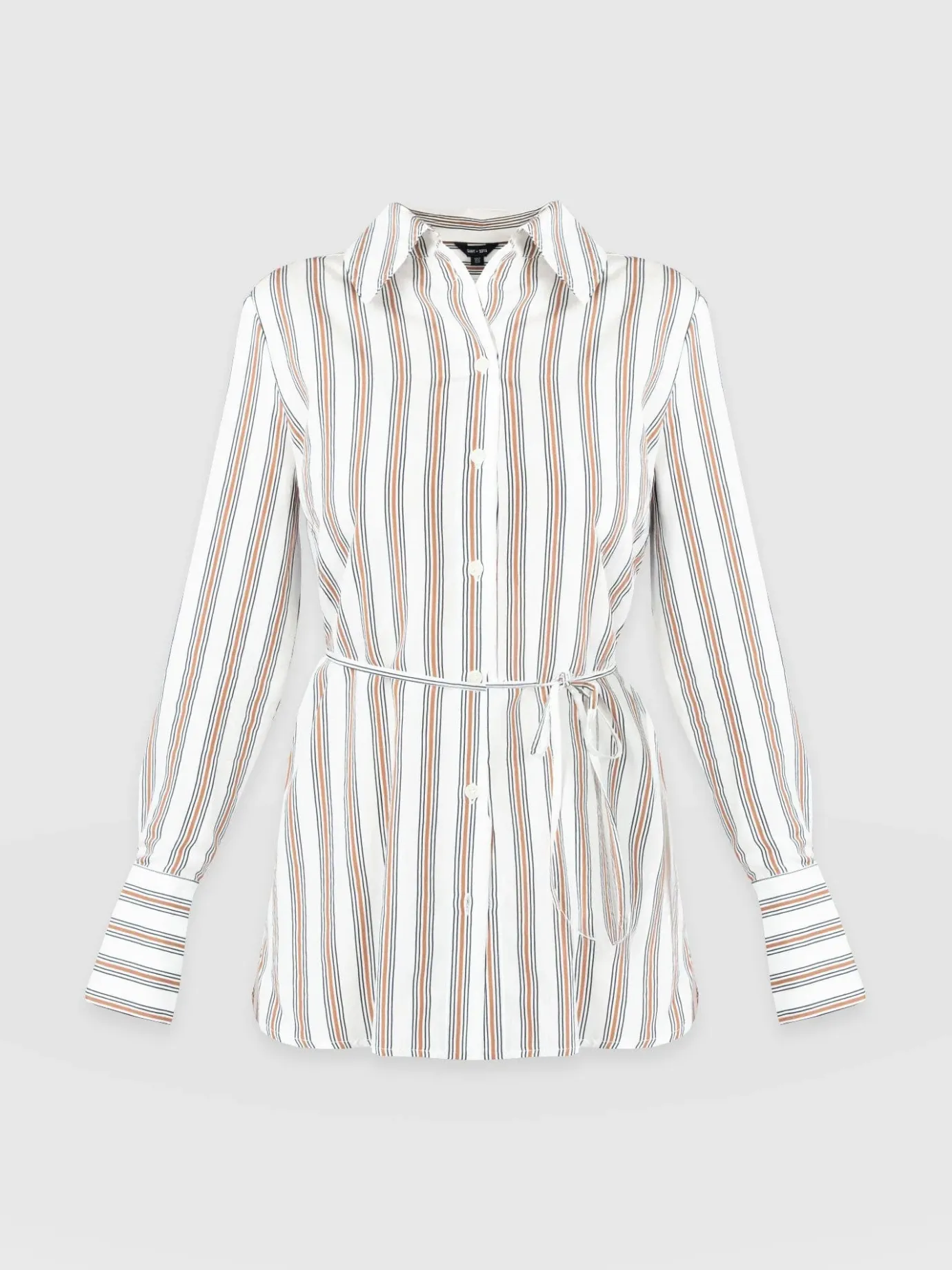 Blouses & Shirts|Saint and Sofia Reagan Tie Shirt - Beige Stripe