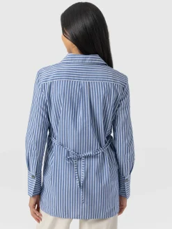 Blouses & Shirts|Saint and Sofia Reagan Tie Shirt - Blue Stripe