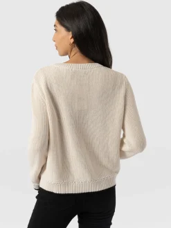 Knitwear|Sweaters|Saint and Sofia Remy Crop Sweater - Cream