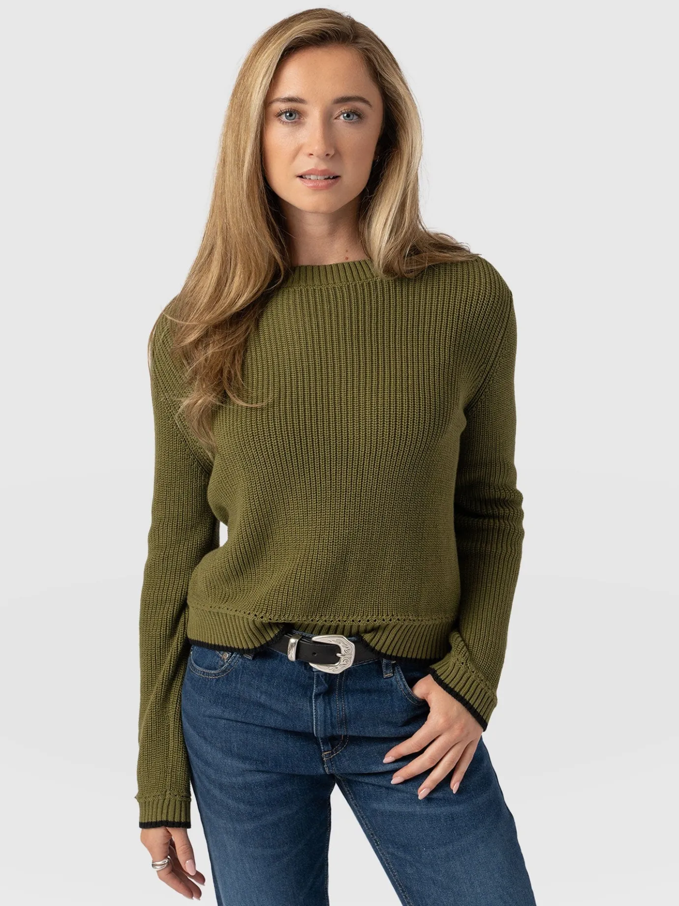 Knitwear|Sweaters|Saint and Sofia Remy Crop Sweater - Khaki