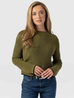 Knitwear|Sweaters|Saint and Sofia Remy Crop Sweater - Khaki