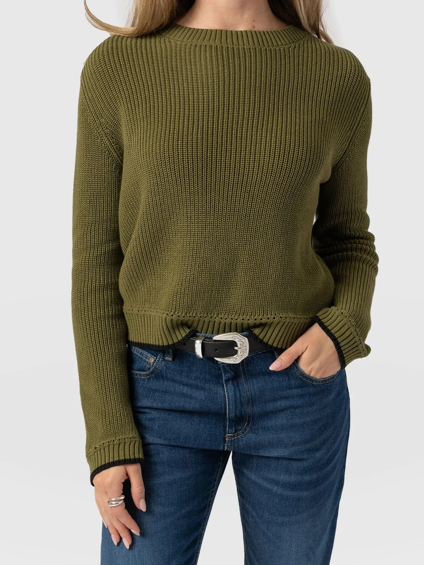 Knitwear|Sweaters|Saint and Sofia Remy Crop Sweater - Khaki