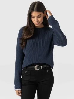 Knitwear|Sweaters|Saint and Sofia Remy Crop Sweater - Navy