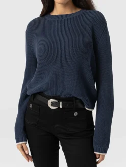 Knitwear|Sweaters|Saint and Sofia Remy Crop Sweater - Navy