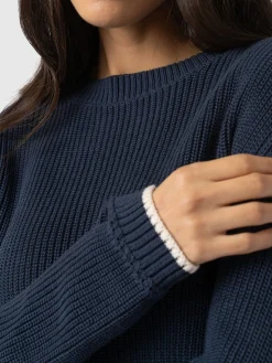 Knitwear|Sweaters|Saint and Sofia Remy Crop Sweater - Navy