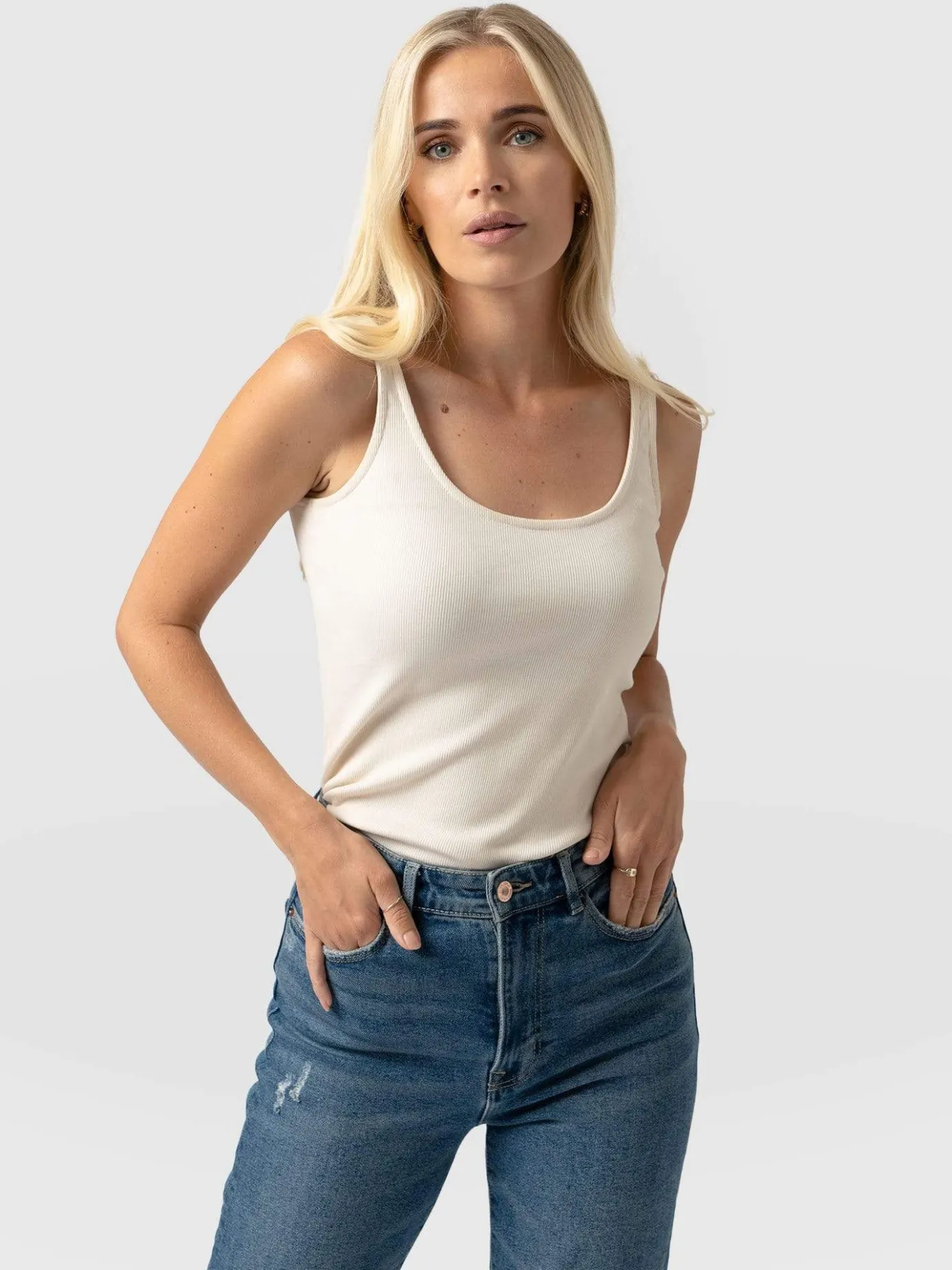 T-shirts & Tanks|Saint and Sofia Rib Cami - Cream