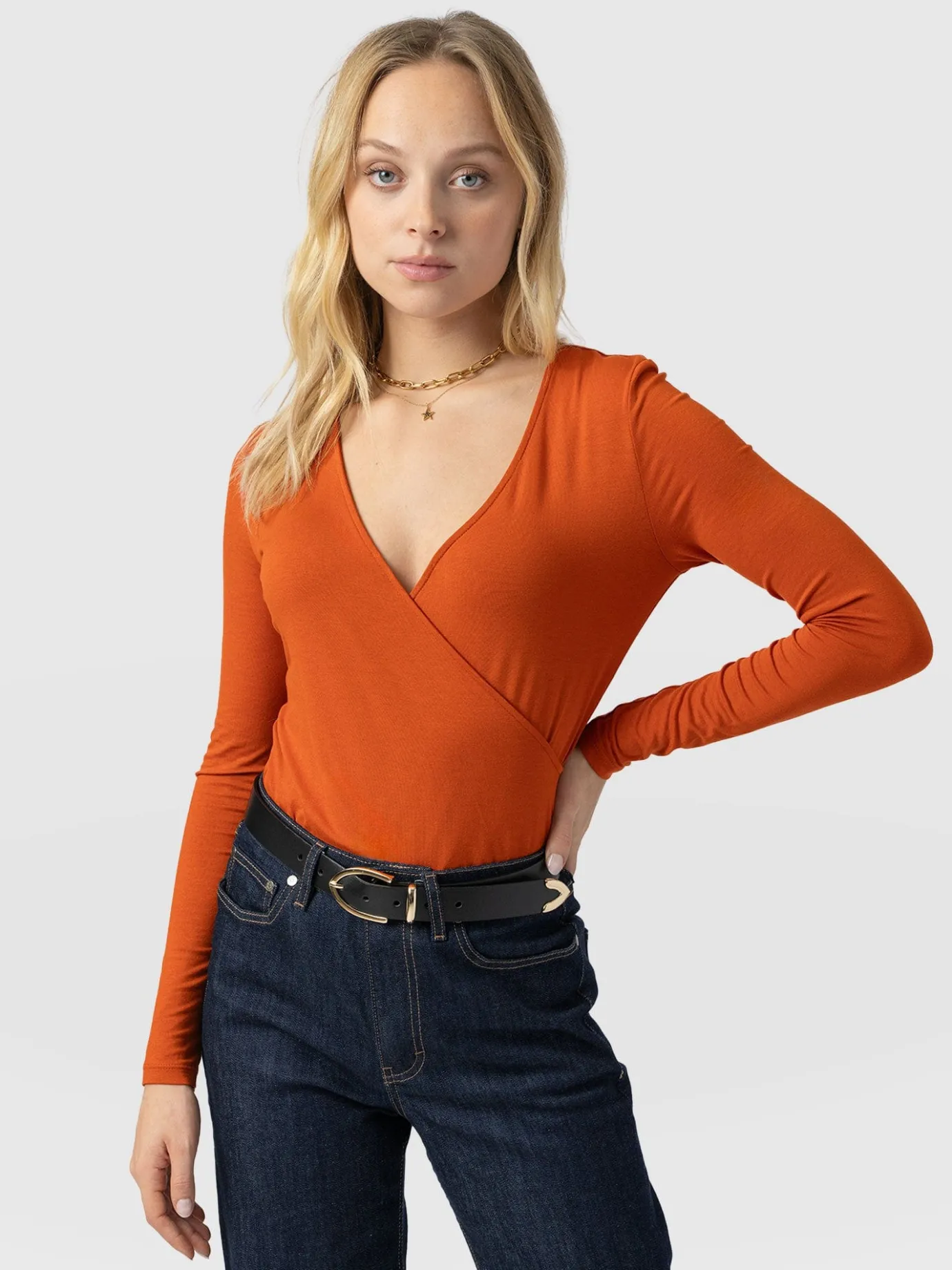 T-shirts & Tanks|Saint and Sofia Rosa Wrap Tee Long Sleeve - Amber