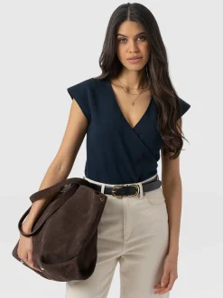 T-shirts & Tanks|Saint and Sofia Rosa Wrap Top - Navy Textured