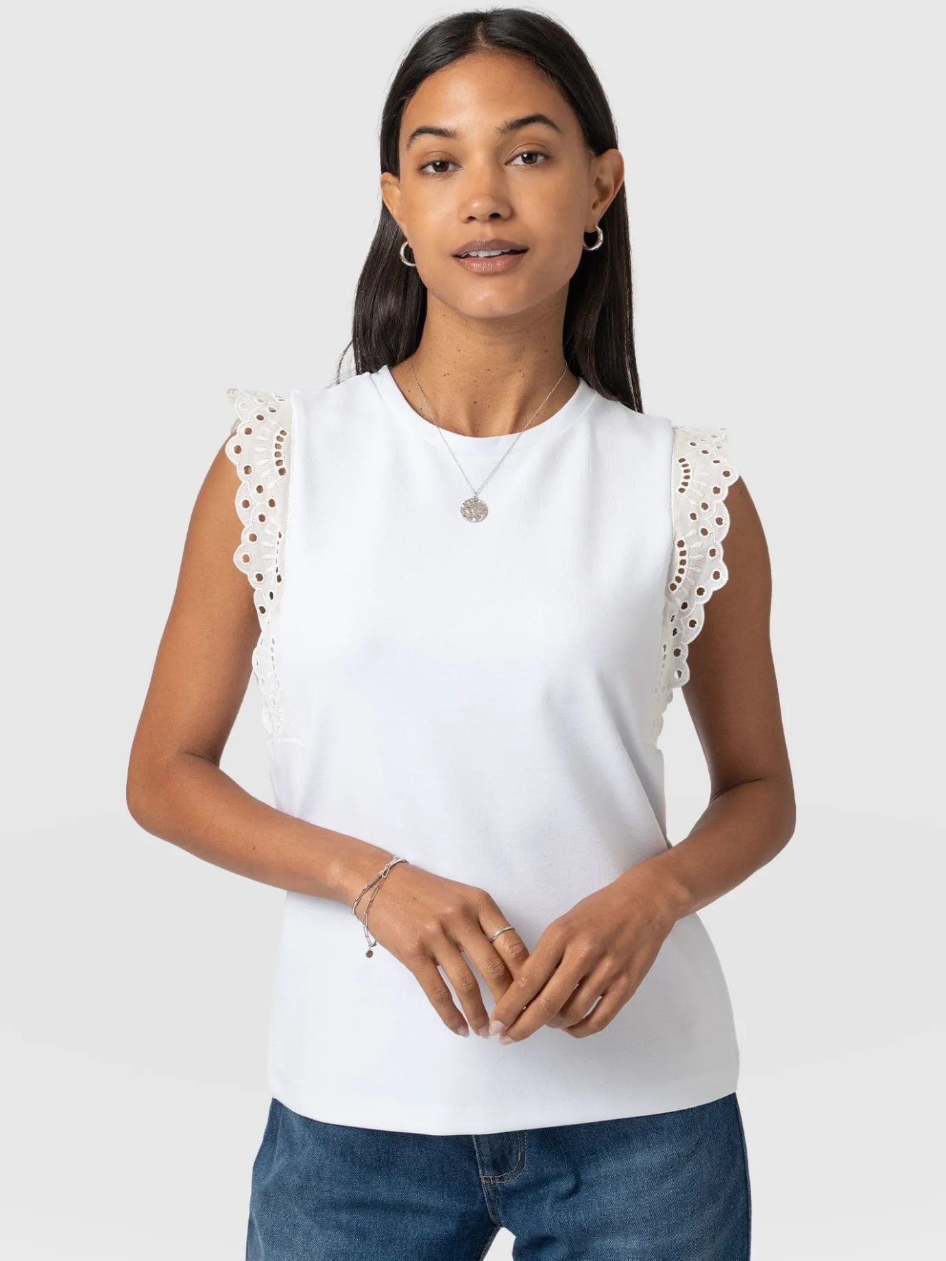 T-shirts & Tanks|Saint and Sofia Rowan Tee - White Broderie