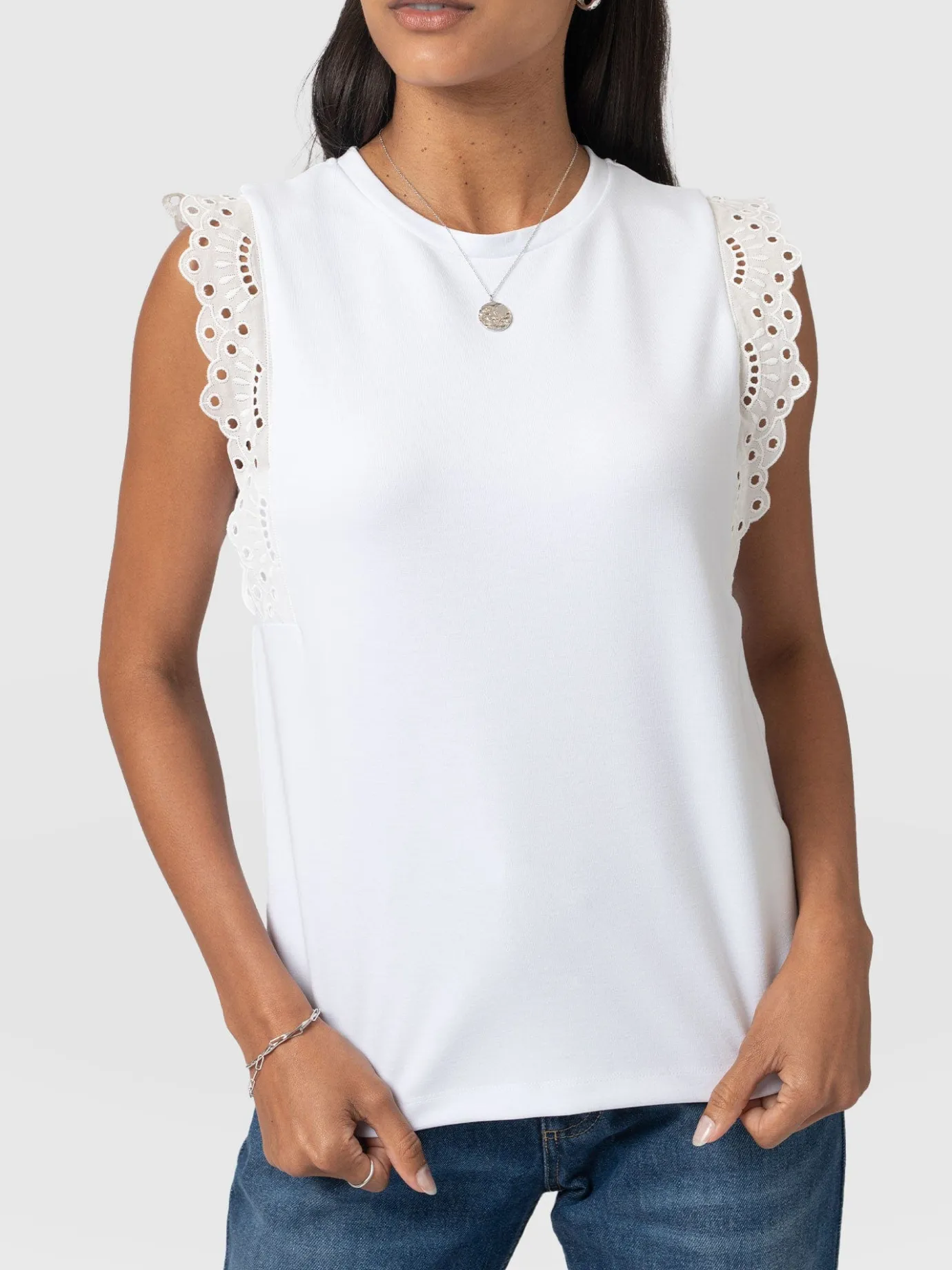 T-shirts & Tanks|Saint and Sofia Rowan Tee - White Broderie