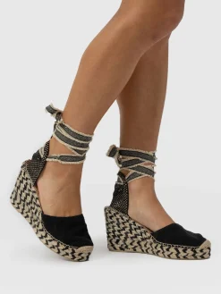 Shoes|Saint and Sofia Rowe Espadrille Tie Wedges - Black
