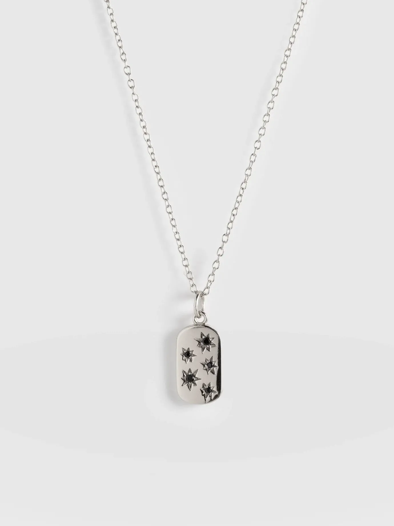Silver Jewelry|Jewelry|Saint and Sofia Scatter Star Charm Necklace - Silver/Black
