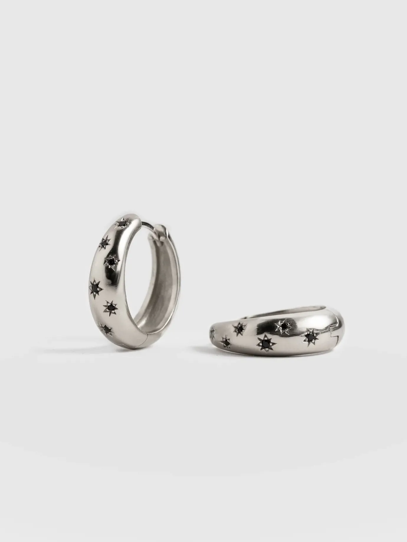Silver Jewelry|Earrings|Saint and Sofia Scatter Star Hoop Earrings - Silver/Black