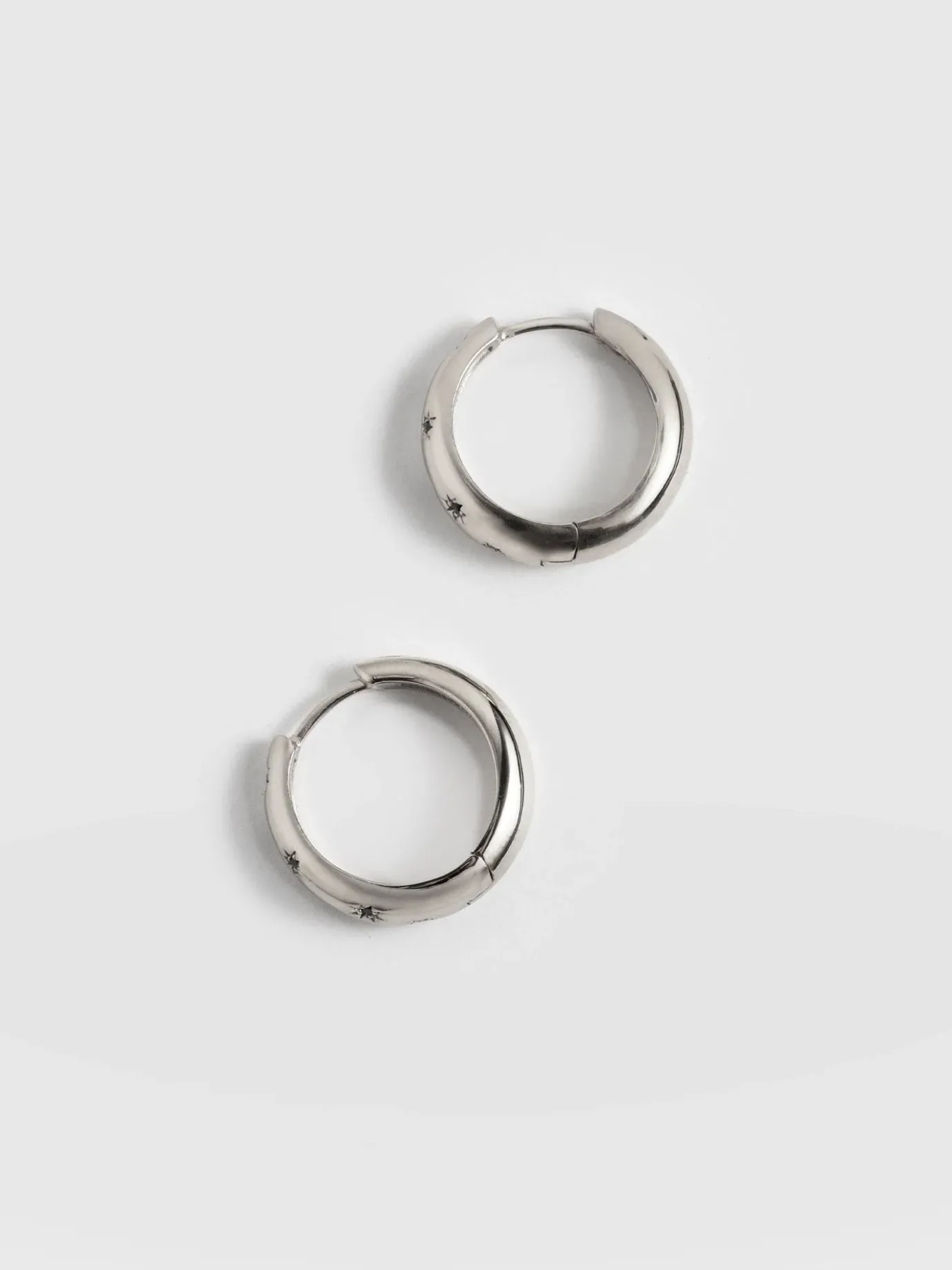 Silver Jewelry|Earrings|Saint and Sofia Scatter Star Hoop Earrings - Silver/Black