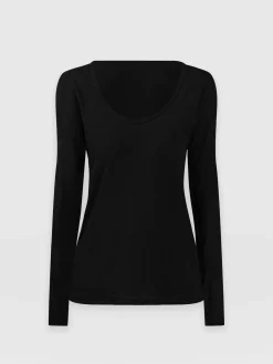 T-shirts & Tanks|Saint and Sofia Scoop Neck Long Sleeve Tee - Black