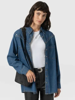 Blouses & Shirts|Denim & Jeans|Saint and Sofia Sidney Denim Shirt - Mid Blue