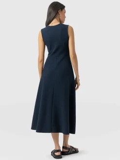 Dresses|Saint and Sofia Sleeveless Maggie Wrap Dress - Navy Textured