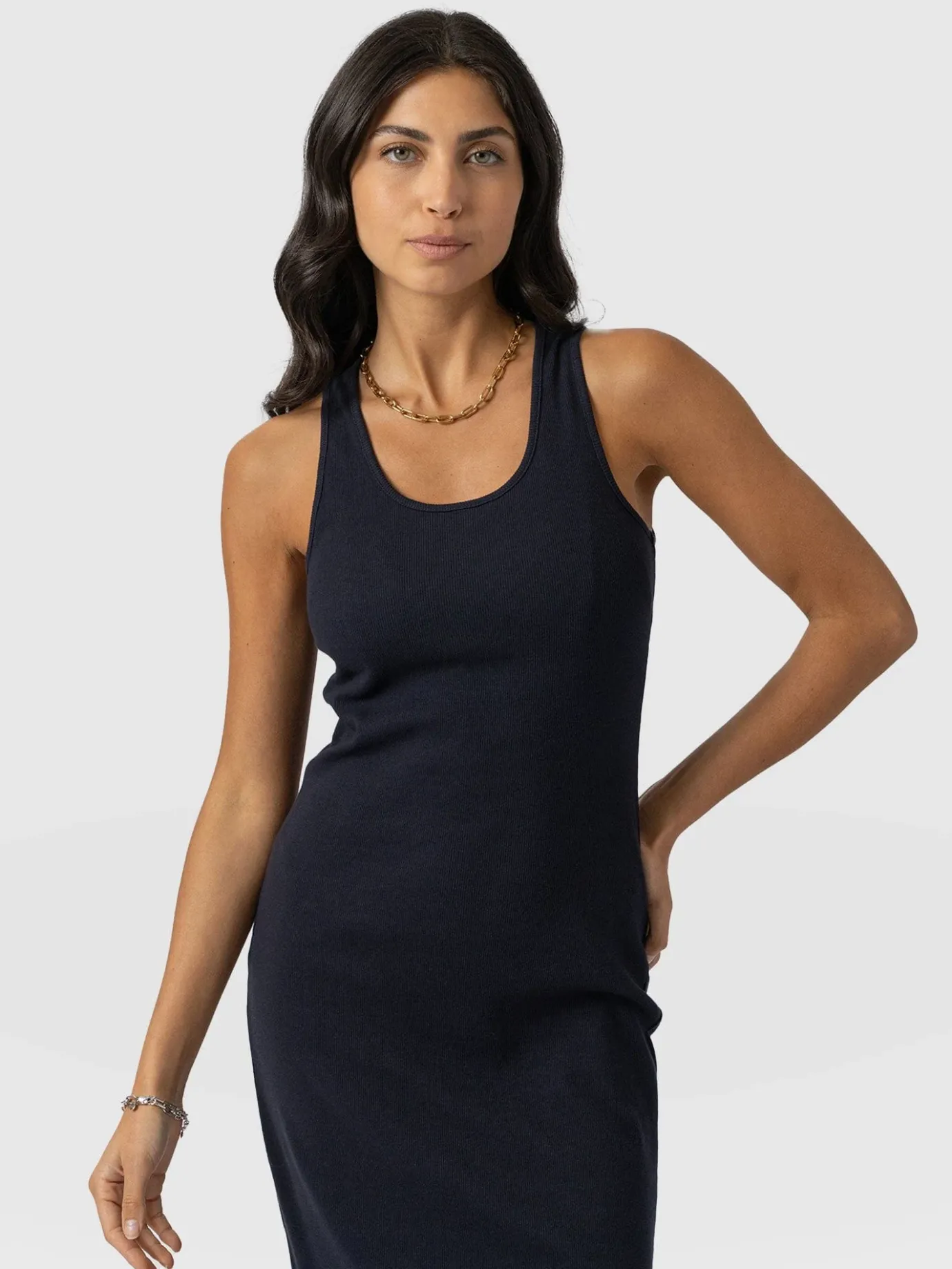 Dresses|Saint and Sofia Sleeveless Rib Dress - Navy