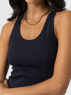 Dresses|Saint and Sofia Sleeveless Rib Dress - Navy