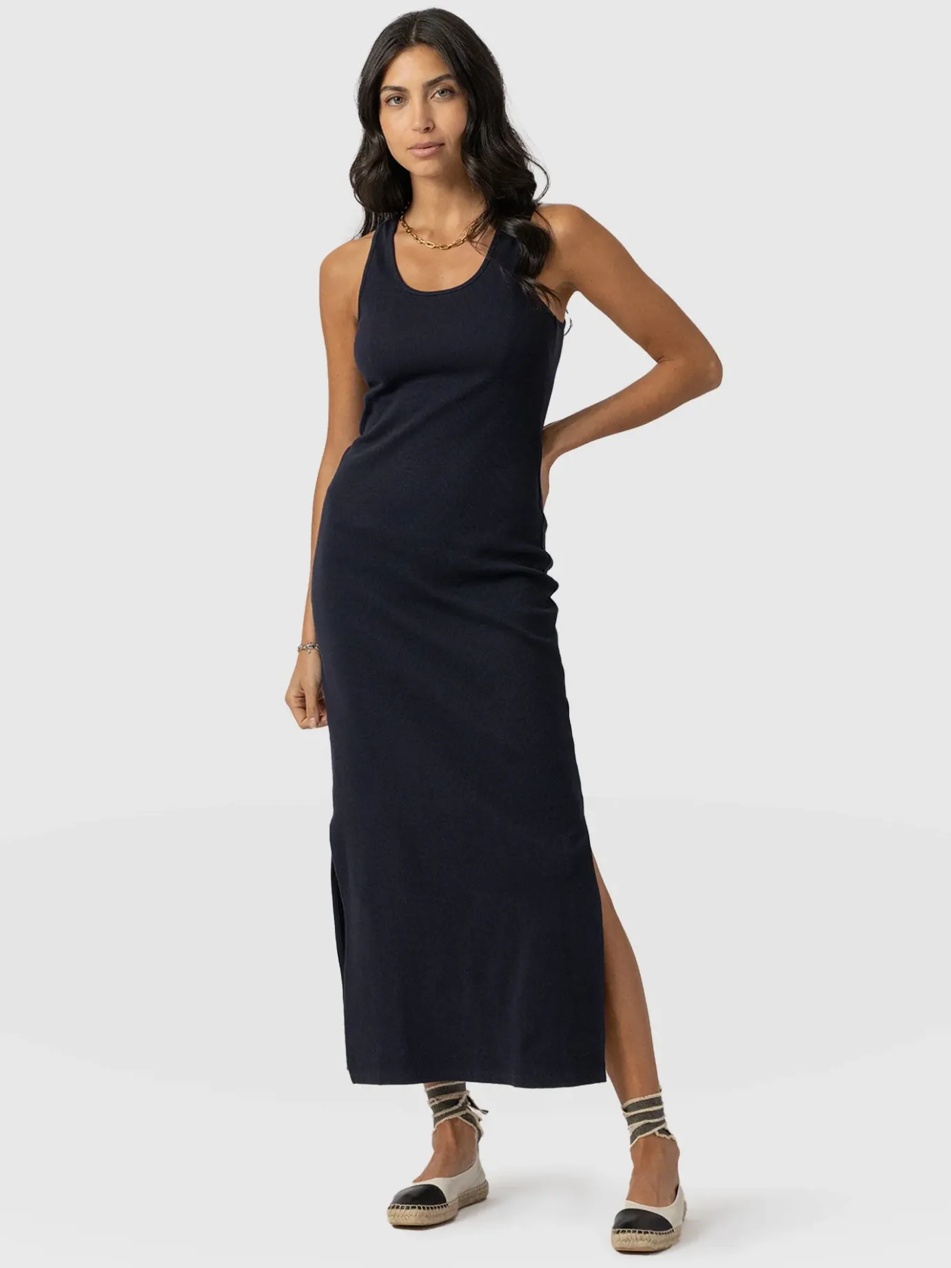 Dresses|Saint and Sofia Sleeveless Rib Dress - Navy