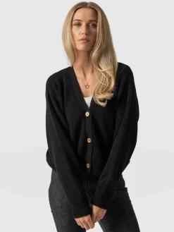 Knitwear|Saint and Sofia Soho Crop Cardigan - Black