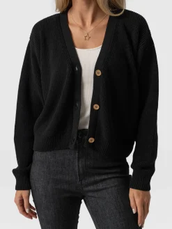 Knitwear|Saint and Sofia Soho Crop Cardigan - Black