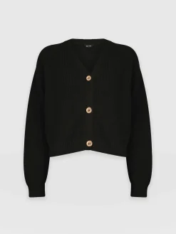Knitwear|Saint and Sofia Soho Crop Cardigan - Black